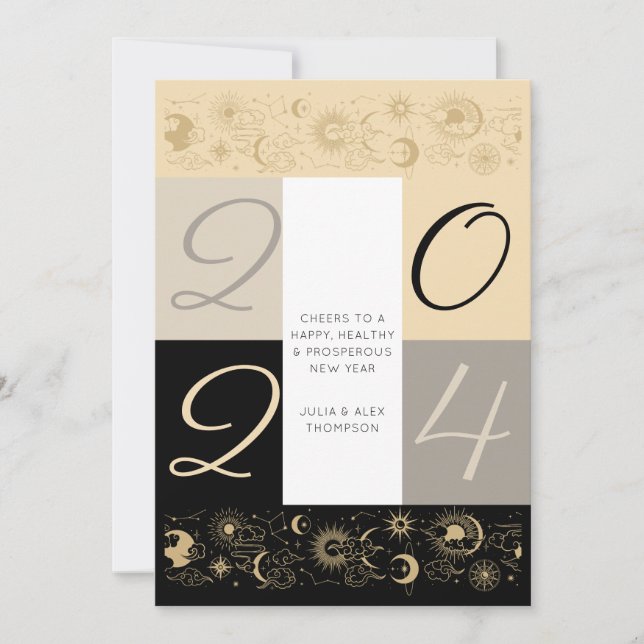 Celestial Zodiac Cheers New Year Business No Photo Holiday Card (Front)