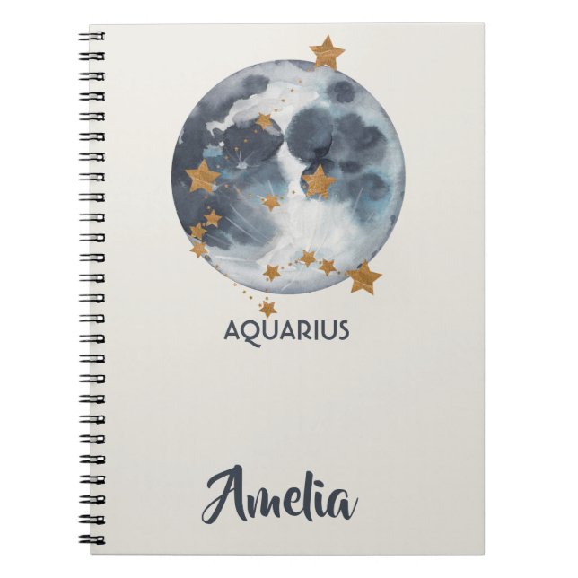 Celestial Zodiac Moon Stars Aquarius Journal (Front)