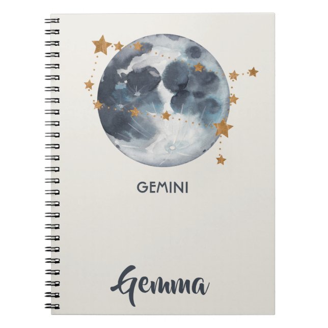 Celestial Zodiac Moon Stars Gemini Journal (Front)
