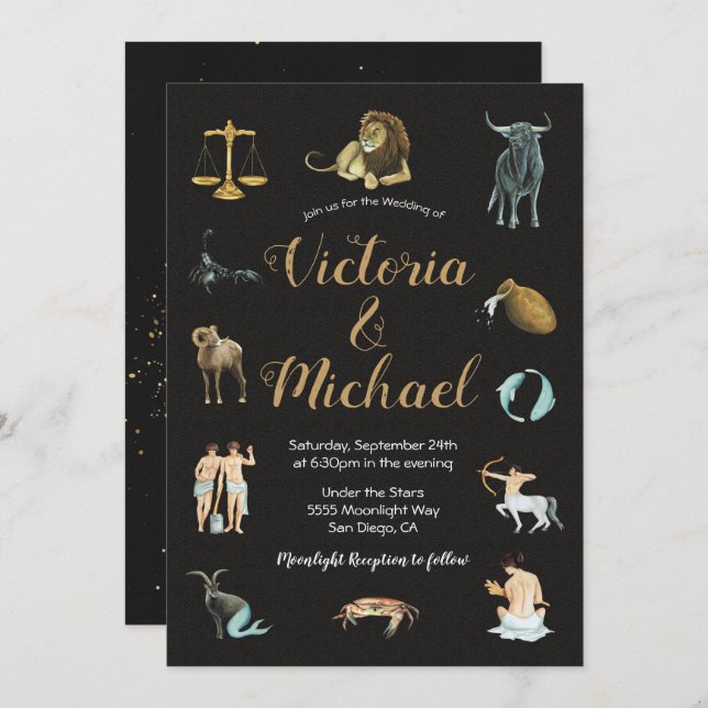 Celestial Zodiac Star  Signs Constellation  Invita Invitation (Front/Back)