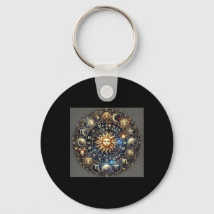 Celestial Zodiac Wheel – Mystical Astrology Design Key Ring