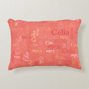 Celia personalised short name living coral decorative cushion