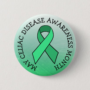 Celiac Disease Awareness Ribbon Green Button