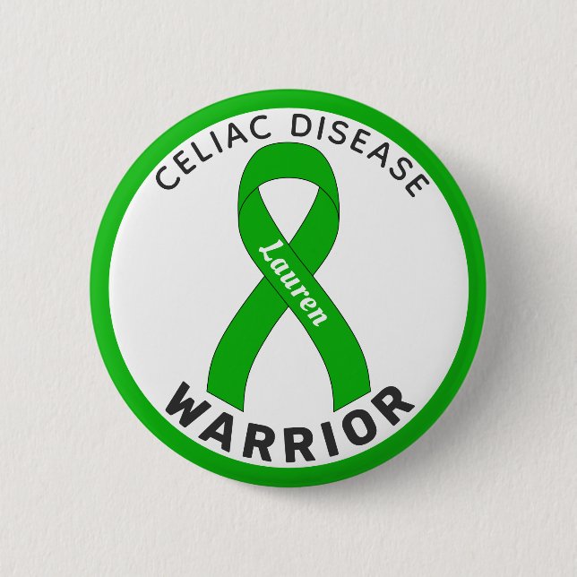 Celiac Disease Warrior Ribbon White Button (Front)
