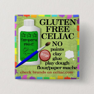 Celiac Gluten Free Art Supply Warning Pin/Button 15 Cm Square Badge