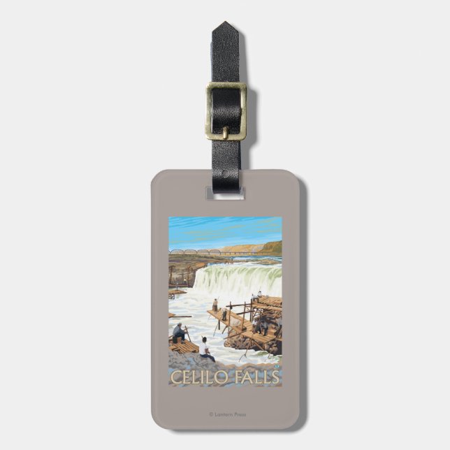 Celilo Falls Fishing Vintage Travel Poster Luggage Tag (Front Vertical)