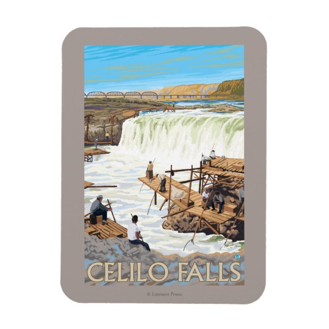 Celilo Falls Fishing Vintage Travel Poster Magnet (Vertical)