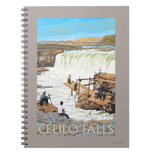 Celilo Falls Fishing Vintage Travel Poster Notebook