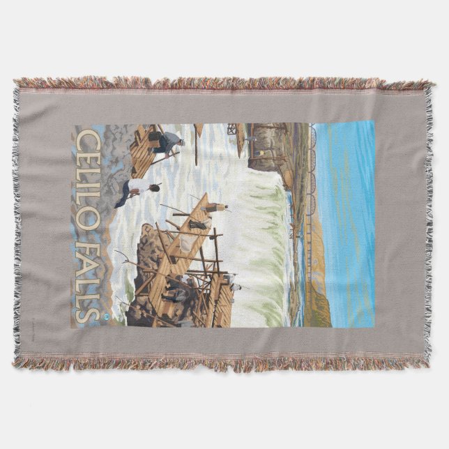 Celilo Falls Fishing Vintage Travel Poster Throw Blanket (Front)