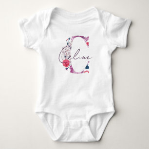 Celine Baby Name Flower Script Vintage Floral C Bodysuit