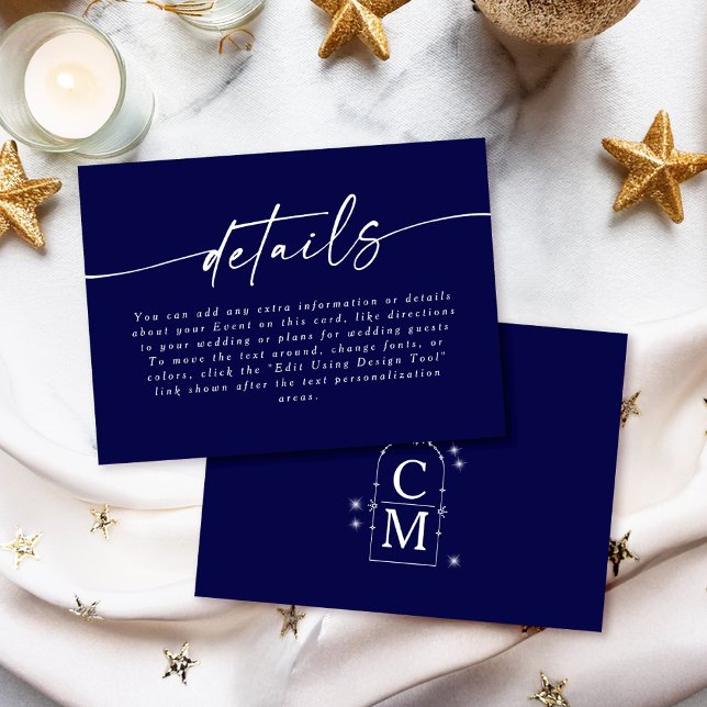 Celine • Dark Blue Wedding Details with Monogram Enclosure Card (Share essential info with the Celine details card, available in 5 colorways.)