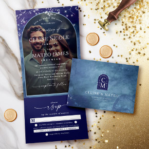 Celine • Elegant Celestial Sky Arched Custom Photo Tri-Fold Invitation
