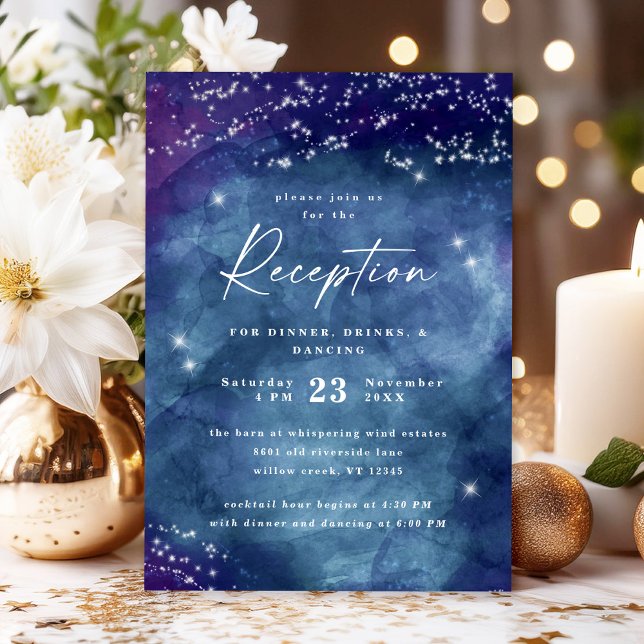 Celine • Elegant Celestial Starry Night Reception Enclosure Card (Invite guests to your celebration with the Celine reception card, featuring a celestial monogram.)