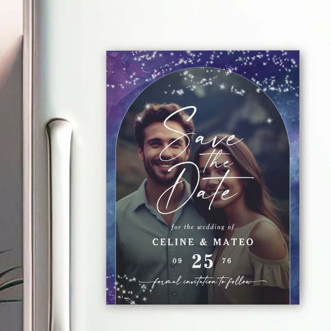 Celine • Starry Night Photo Save the Date Magnet (Make your announcement stick with the Celine Magnetic Save the Date, featuring a custom photo!)