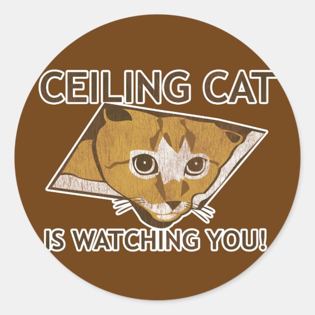 Celing cat is watching you! classic round sticker (Front)