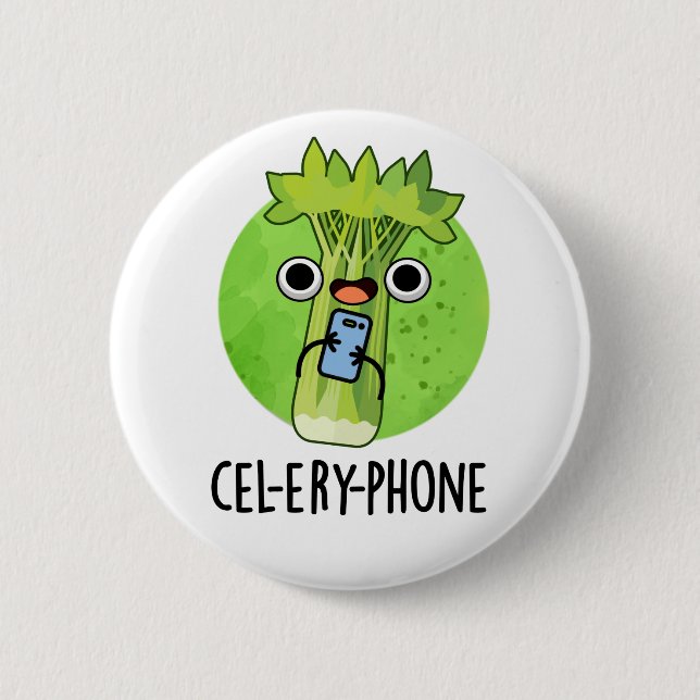 Cell-ery Phone Funny Celery Veggie Pun  6 Cm Round Badge (Front)