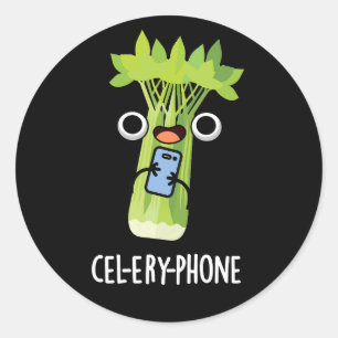 Cell-ery Phone Funny Celery Veggie Pun  Classic Round Sticker