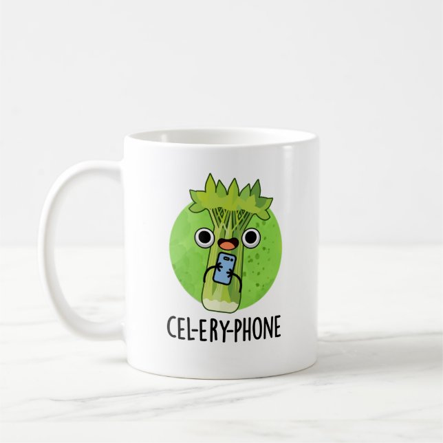 Cell-ery Phone Funny Celery Veggie Pun  Coffee Mug (Left)
