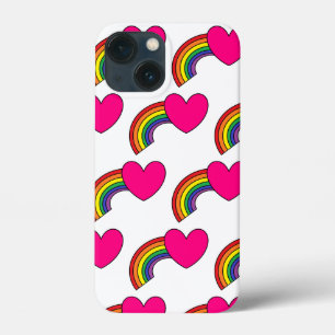 Cell Phone Case With Rainbows and Hot Pink Hearts