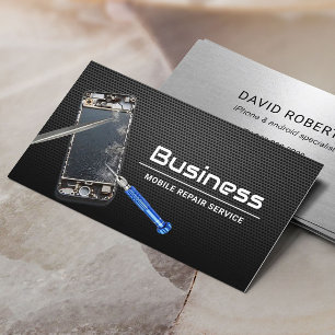 Cell Phone Mobile Repair Service Black Metal Business Card