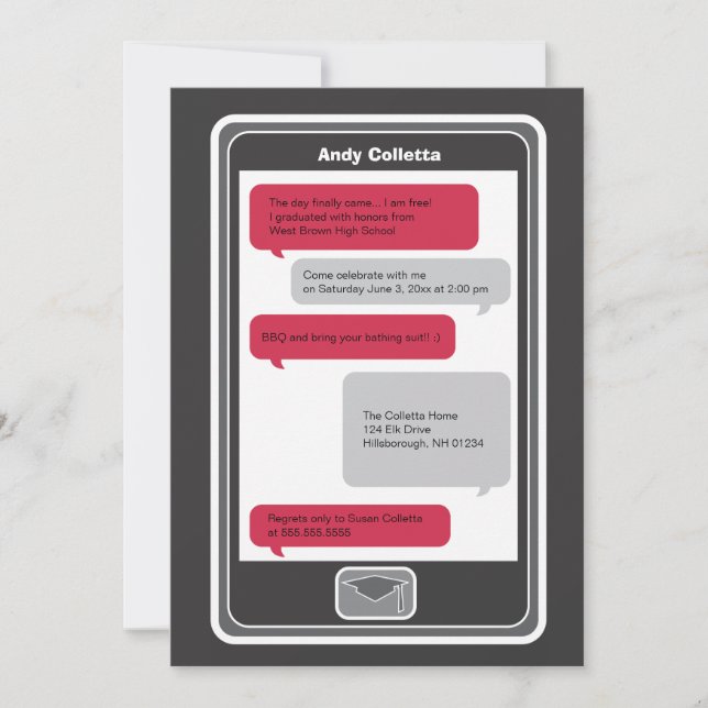 Cell Phone Texting Graduation Invitation (Front)