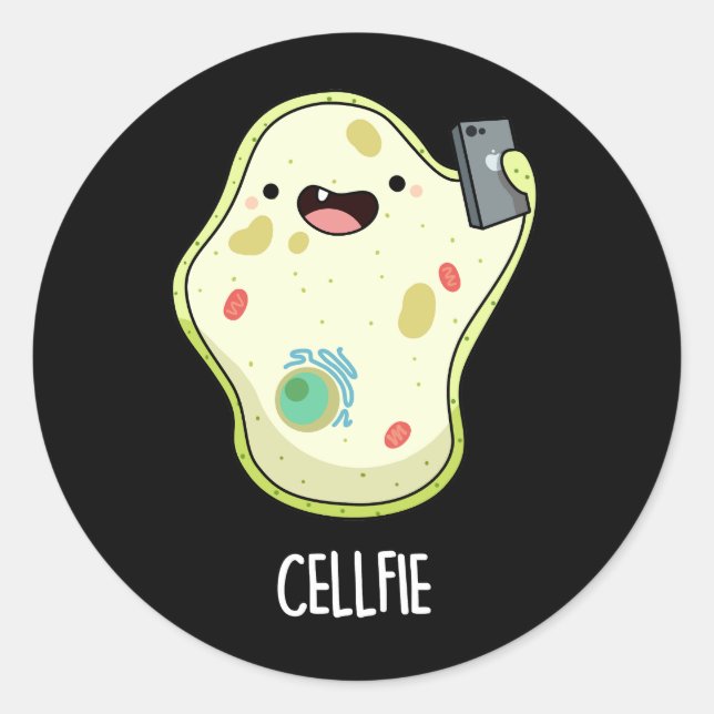 Cellfie Funny Biology Selfie Pun Dark BG Classic Round Sticker (Front)
