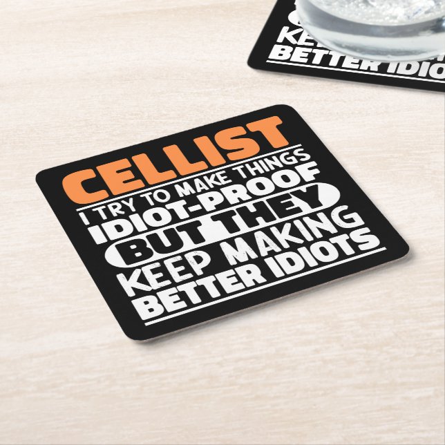 Cellist I Try To Make Things Funny Sayings Cellist Square Paper Coaster (Angled)