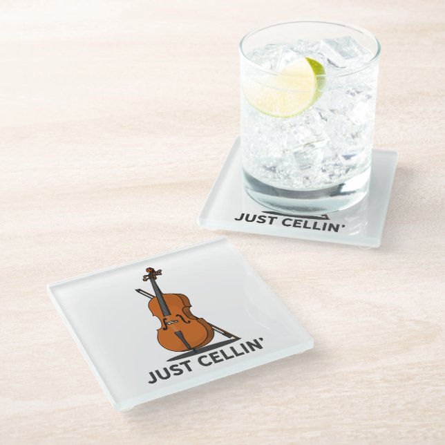Cellist Just Cellin Fiddle Instrumentalist Glass Coaster (Angled)