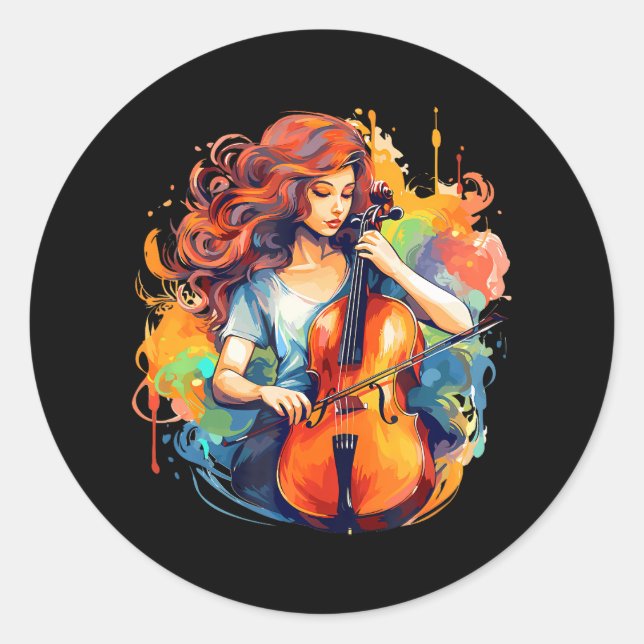 Cellist-Musician Cello-Player-Music-Instrument Classic Round Sticker (Front)