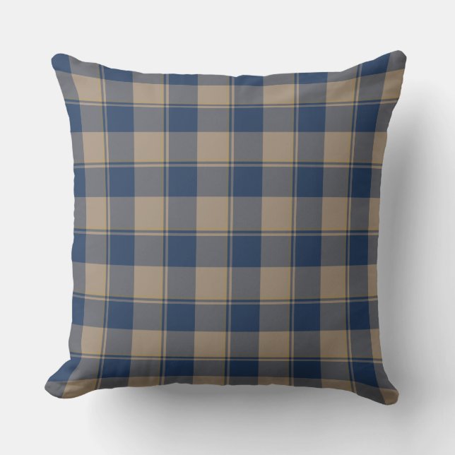 Cello Blue and Donkey Brown Plaid Cushion (Front)