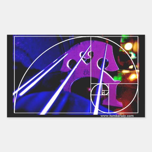 Cello bridge and strings with Fibonacci spiral Rectangular Sticker (Front)