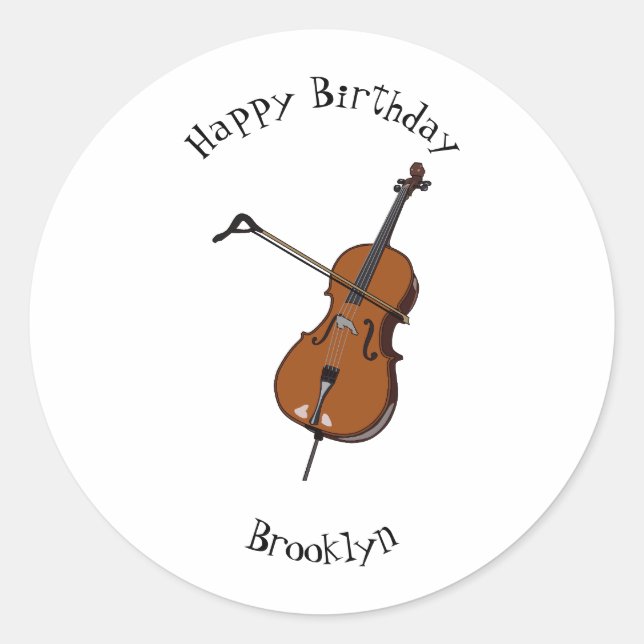 Cello cartoon illustration  classic round sticker (Front)