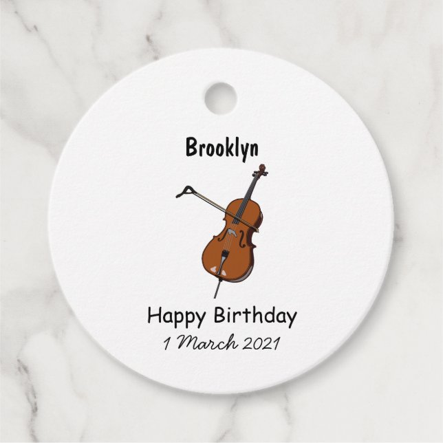 Cello cartoon illustration  favour tags (Front)