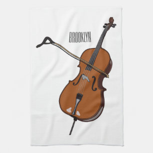 Cello cartoon illustration tea towel