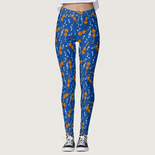 Cello Music Note Pattern Leggings (Front)