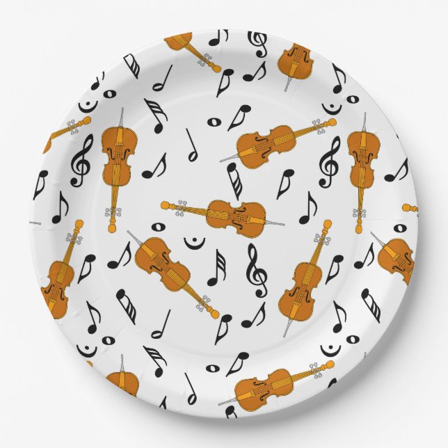 Cello Music Note Pattern Paper Plate (Front)