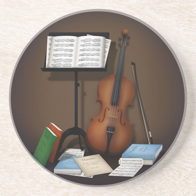 Cello & Music Stand Charming Miniature Scene Coaster (Front)
