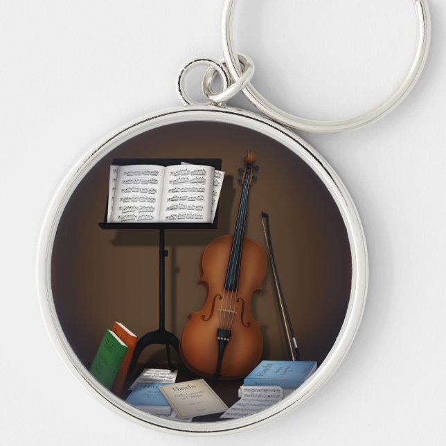 Cello & Music Stand Charming Miniature Scene Key Ring (Front)