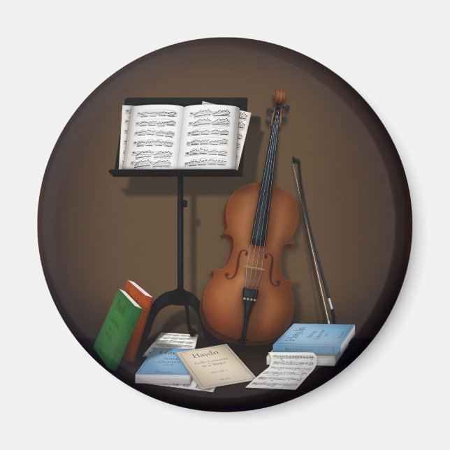 Cello & Music Stand Charming Miniature Scene Magnet (Front)