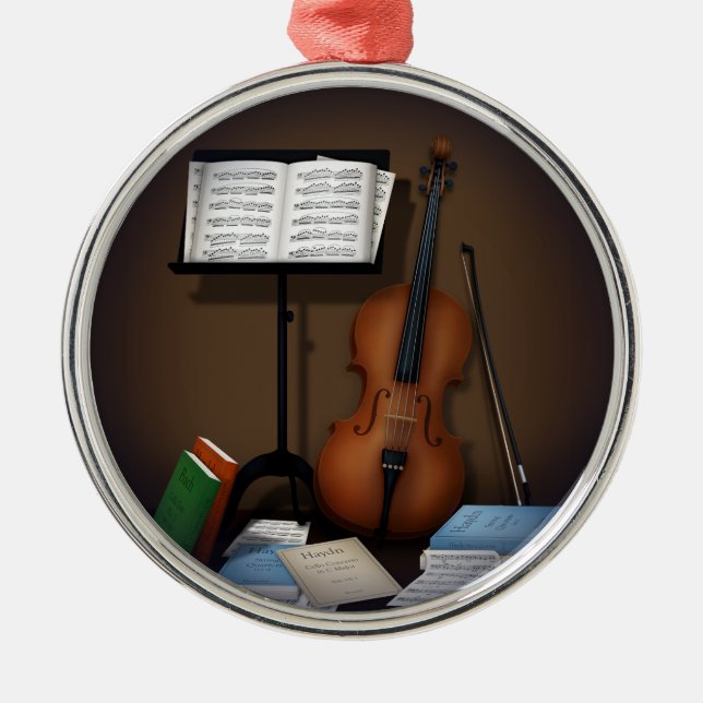 Cello & Music Stand Charming Miniature Scene Metal Ornament (Front)