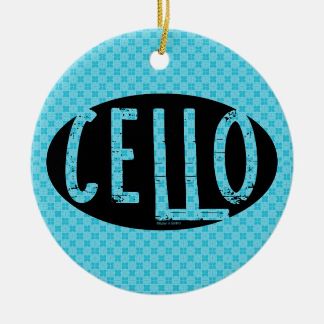 Cello Oval Rough Text Ceramic Ornament (Front)