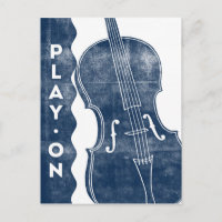 Cello Postcard - Vintage Retro Navy Blue White