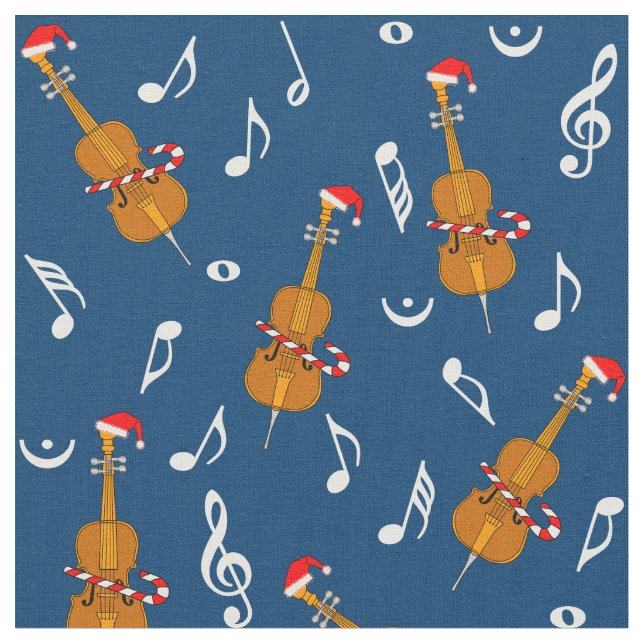  Cello Santa Hat Music Notes  Fabric (Close Up)