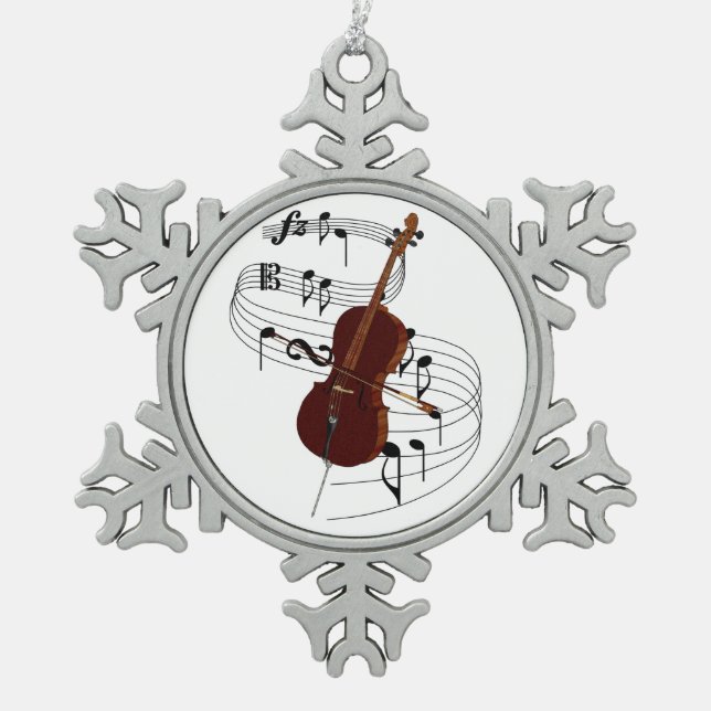 Cello Snowflake Pewter Christmas Ornament (Front)