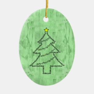 Cello Text Christmas Tree  Ceramic Ornament