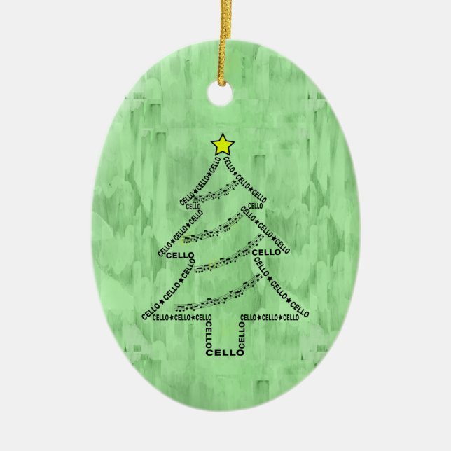 Cello Text Christmas Tree  Ceramic Ornament (Front)