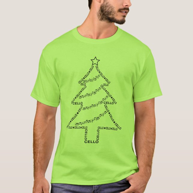 Cello Text Christmas Tree  T-Shirt (Front)