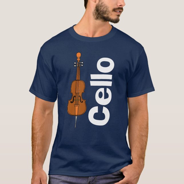 Cello Vertical White Text T-Shirt (Front)