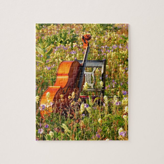 Cello with chair in a field of wildflowers jigsaw puzzle (Vertical)