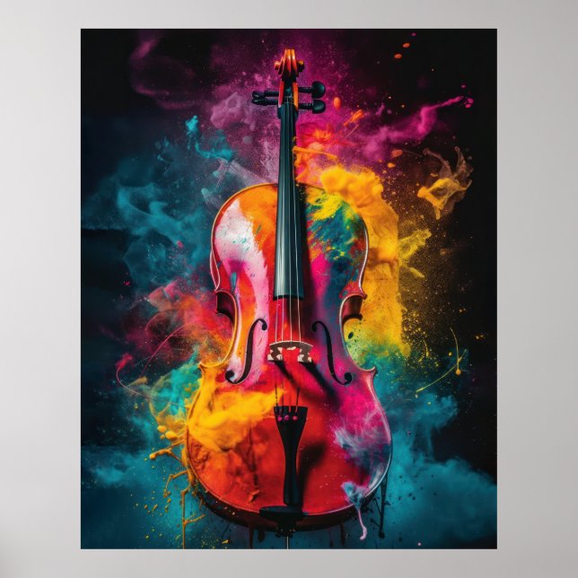 Cello with exploding colours poster (Front)